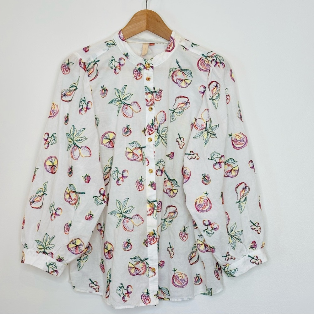 Anthropologie Pilcro Bella Fruit Embroidered Blouse Size XL White Boho - Picture 3 of 11